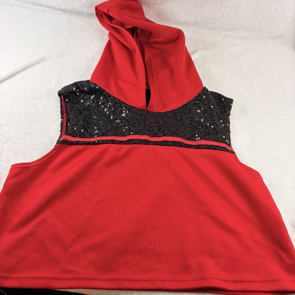 Weissman Red Hooded Crop Top Black Sequin‎ Dance Costume Adult Size MA/Med EUC